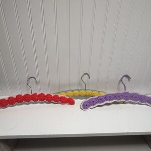 Vintage Knit Crochet Covered Clothes Hangers Multi Colors Lot of 3 Cottagecore